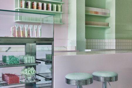 Colourful, vintage candy store themed pop up store