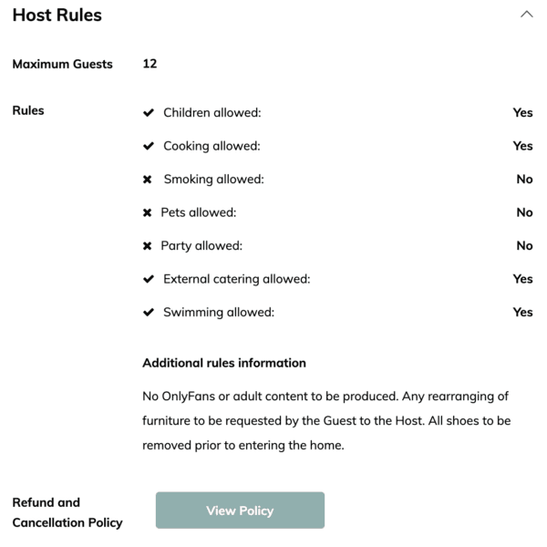 Example of Host rules on Aloca listing