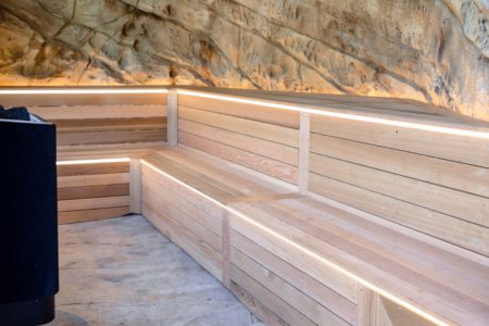 Rock cave sauna & gym space