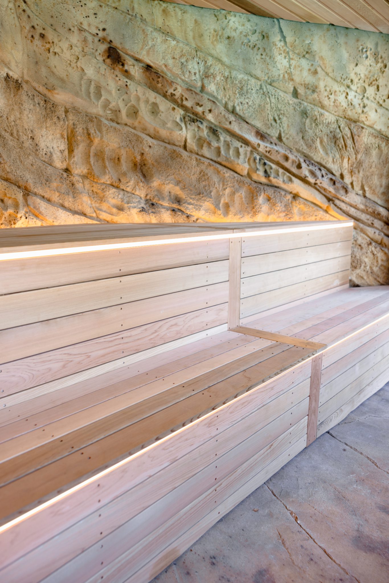 Rock cave sauna & gym space