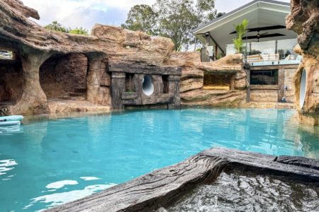 Rock cave sauna & gym space