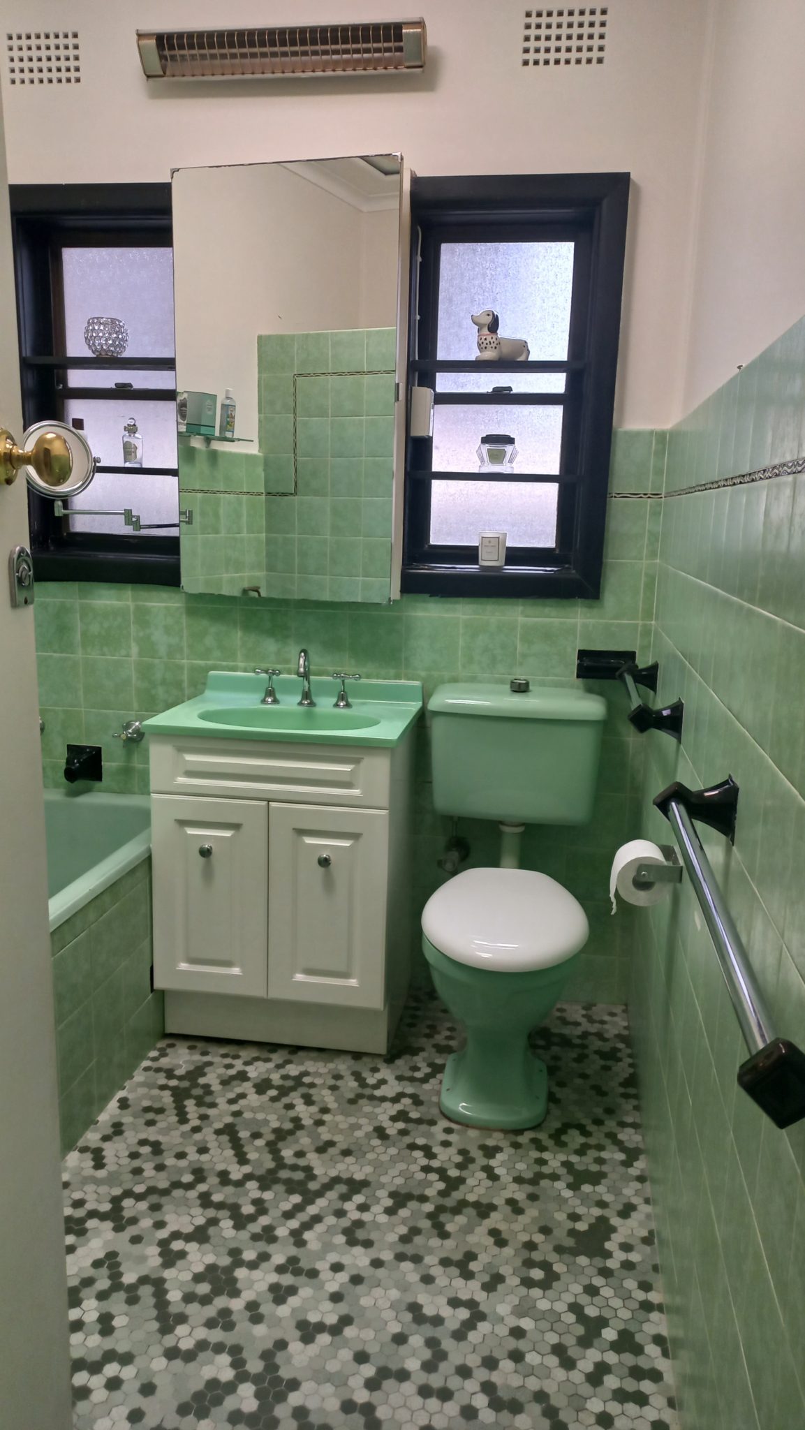 1960’s Vintage Retro Green and Black Bathroom